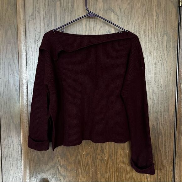 Vince Burgundy Asymmetrical Cashmere Sweater - Picture 6 of 10